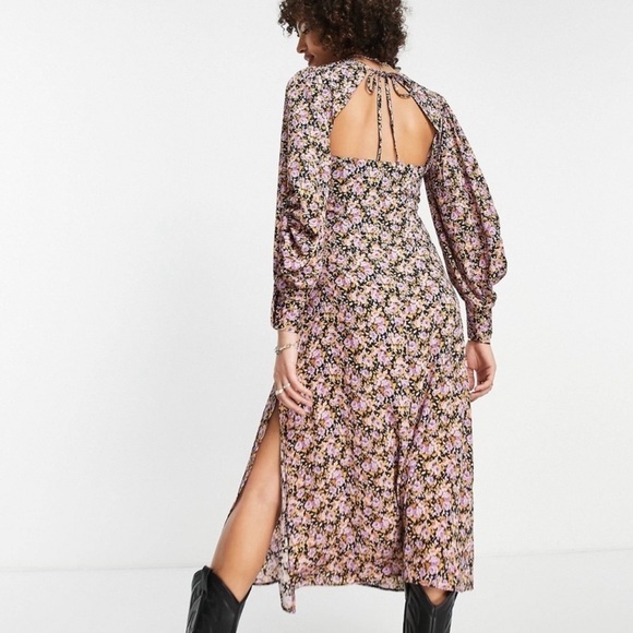 Topshop Extreme Sleeve Detail Open Back Midi Dress Size 6 - Picture 4 of 12